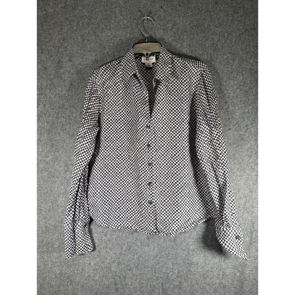 Oscar De La Renta Blouse Women 6 Checker Long Sleeve Button Front Silk Quiet Lux - Picture 1 of 7